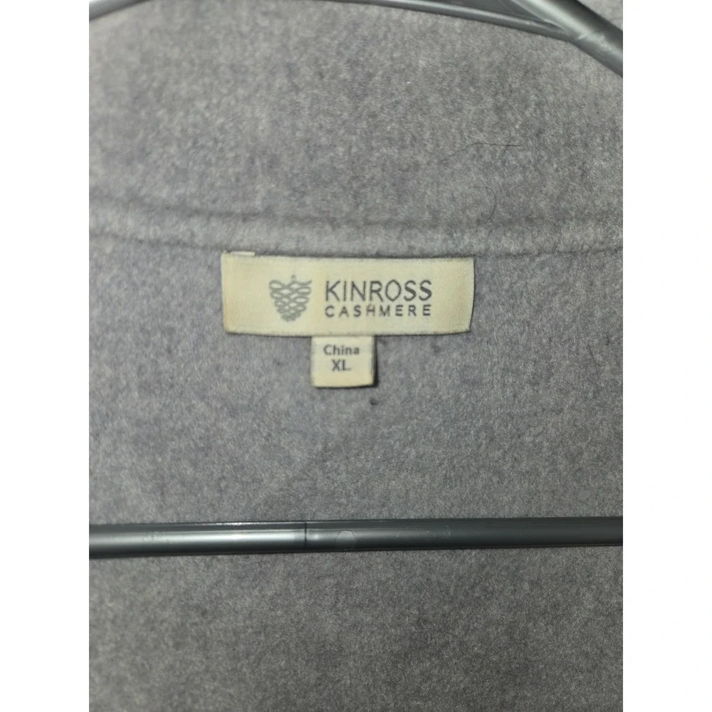 Kinross Cashmere Wool Blend Ribbed Sleeve Open Front Coat Light Blue Grey XL